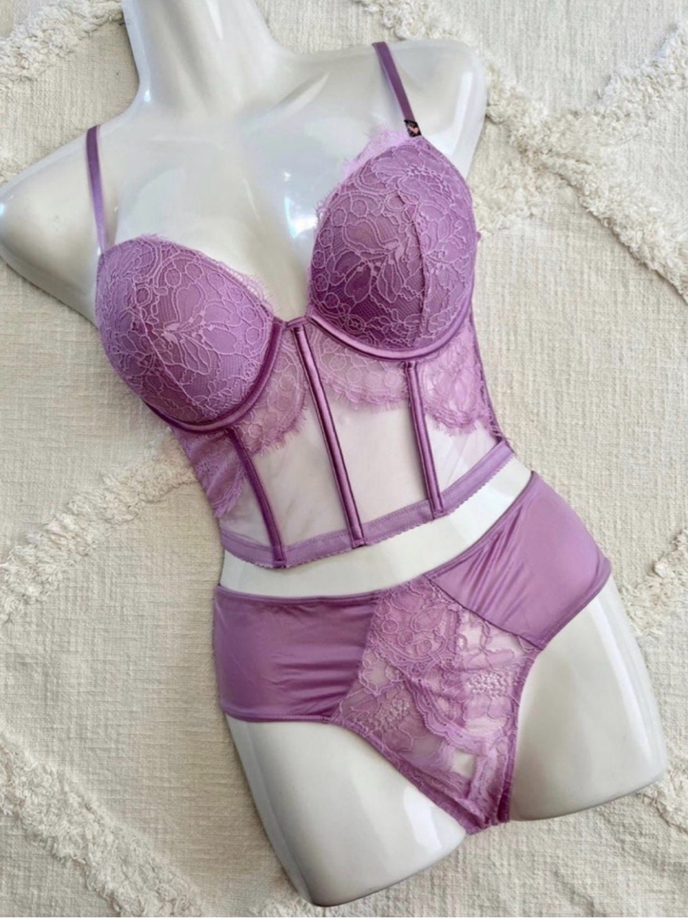 Lavender Lace Corset Bralette and Panty Set